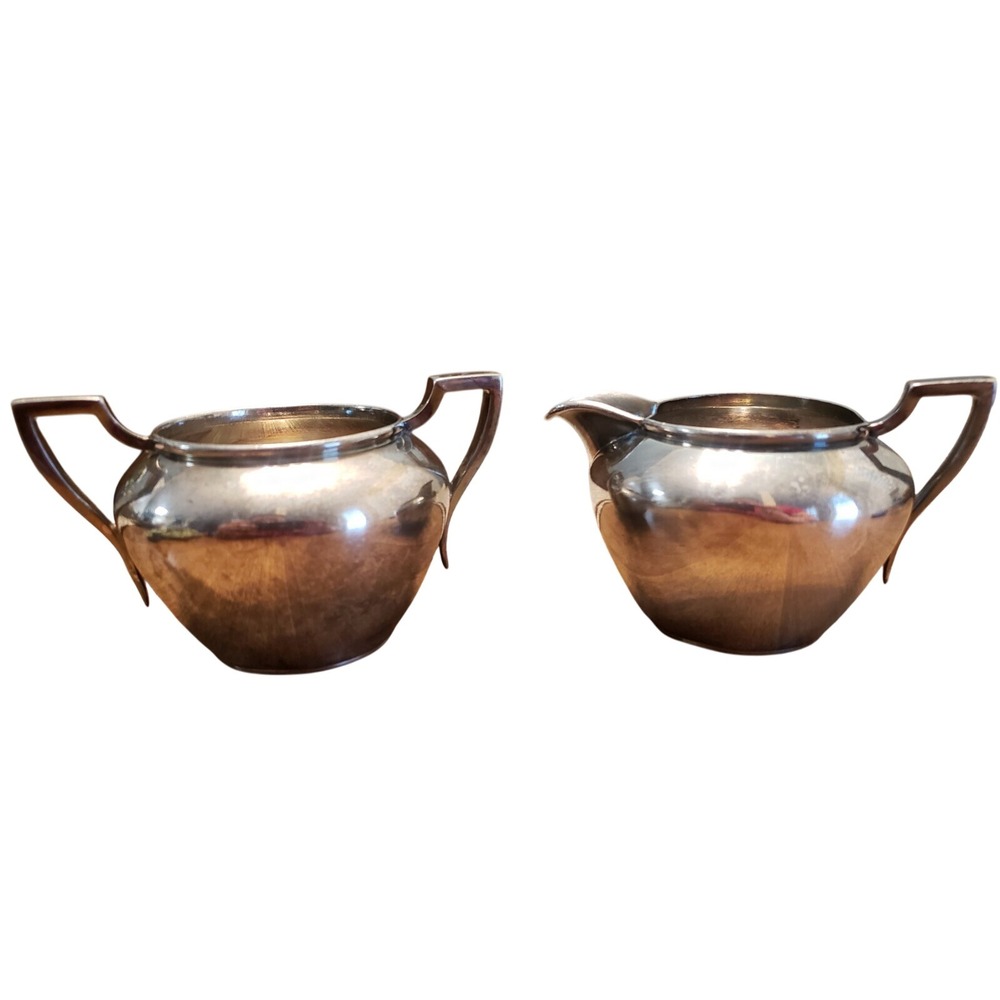 Vintage Wallace Company Silverplate Creamer & Sugar Set #V828 Art Deco Style Lot